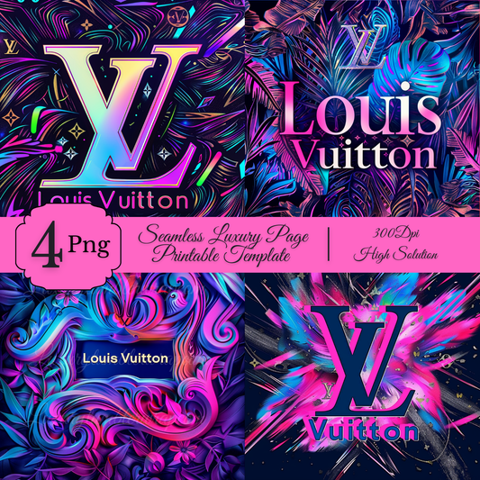 *0001 Luxury Louis Vuitton Seamless Tumbler Wrap Neon PNG Bundle | High-Resolution 300 DPI Templates (Set of 4)