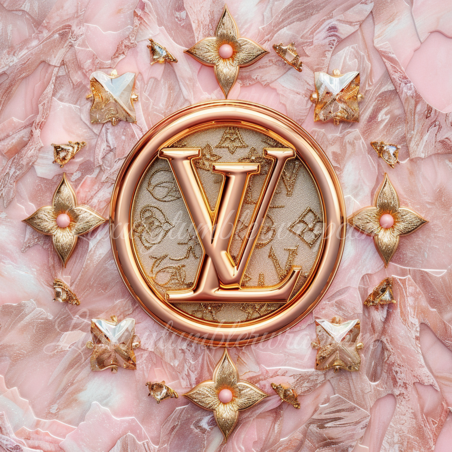 Luxury Rose Gold Monogram Floral Digital Art PNG – Elegant Marble and Gold Design