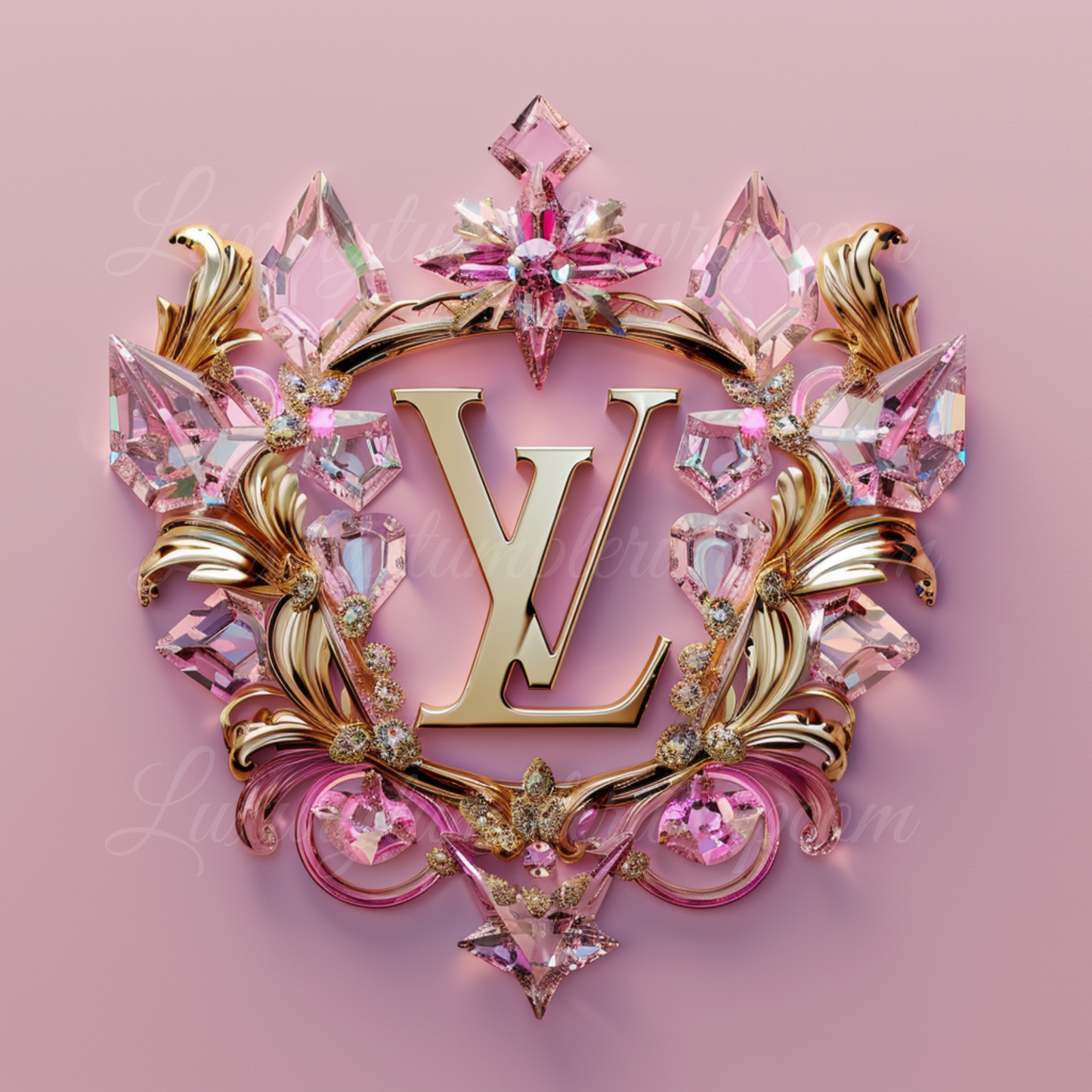 Luxury Pink Floral Monogram Digital Art PNG – Elegant Jewel-Encrusted Design with Ornate Detailing