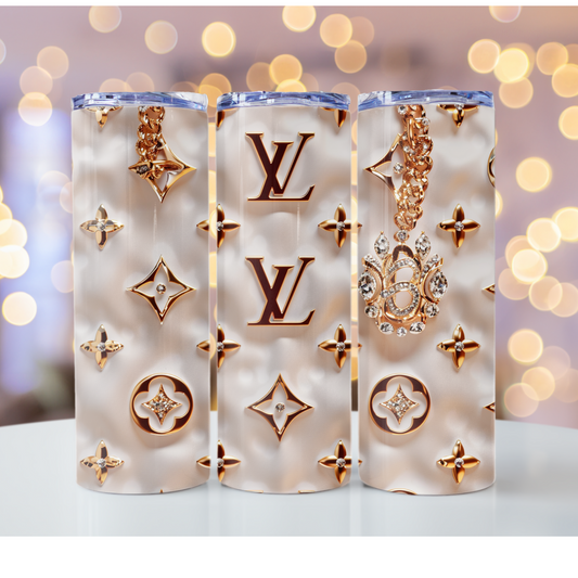 luxurytumblerwapcom White Gold  20oz Skinny Tumbler Wrap Printable PNG Wallpaper Louis Vuitton tumbler wrap sublimation Coach