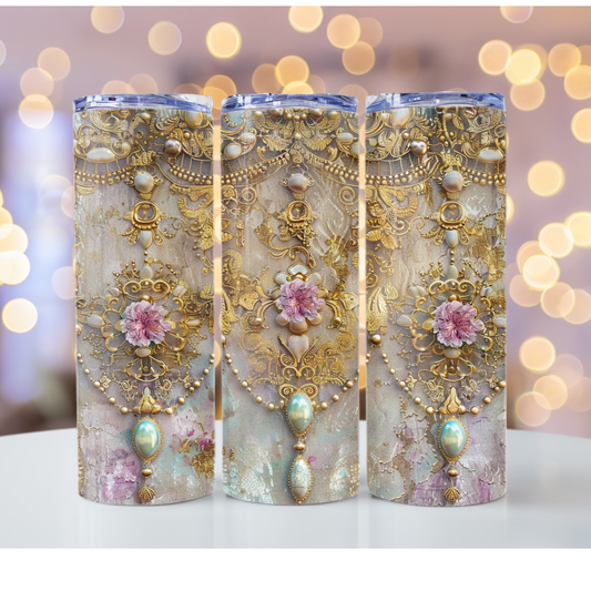 Shabby Chic Vintage Crystal Gold Chain Tumbler Sublimation Designs Beautifully Crafted Louis Vuitton 20oz Tumbler Wrap Designs for Fashion Tumblers with Pattern Wallpaper