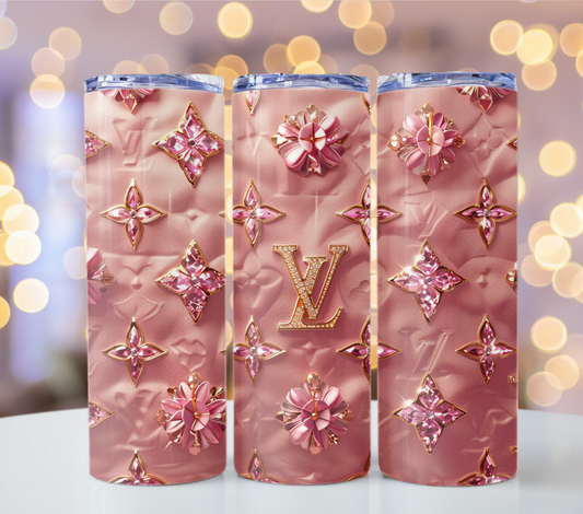 Metallic Pink Gold 20oz Skinny Louis Vuitton Tumbler Wrap Fashion Tumbler Wrap Luxury Tumbler Wrap Glitter Tumbler Wrap