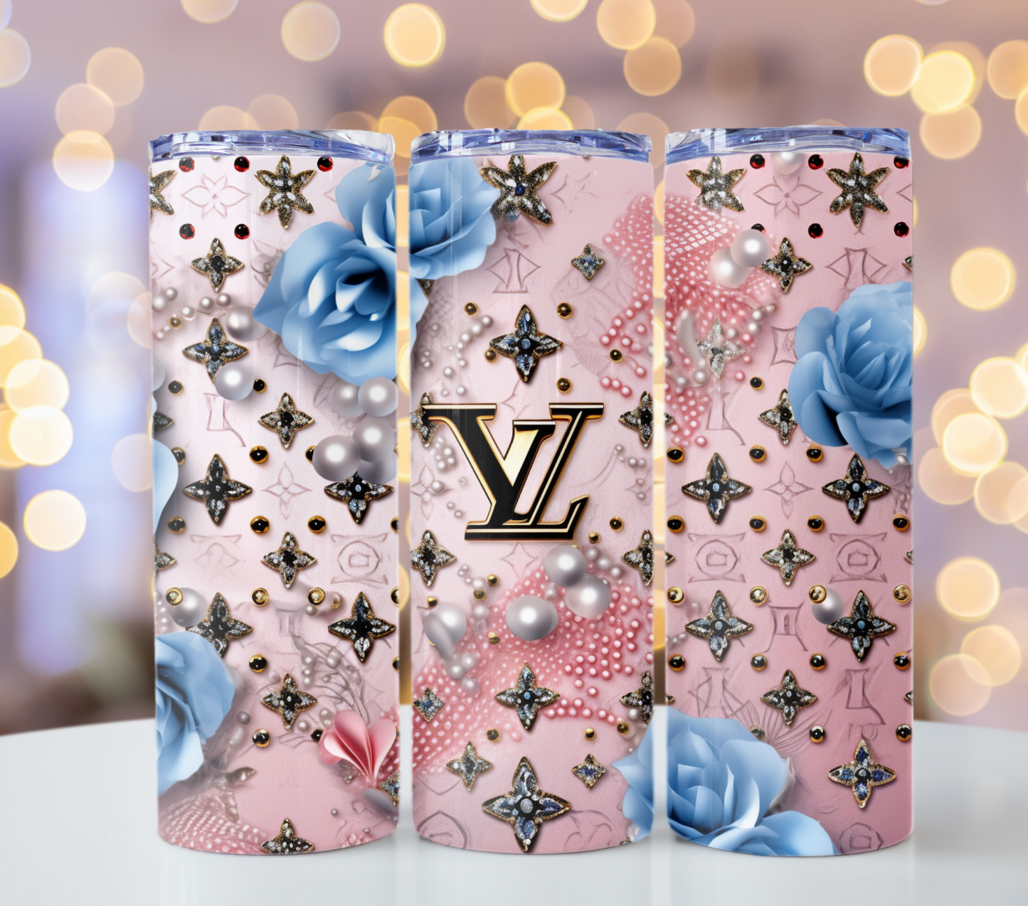 Pink Blue Flower Tumbler Sublimation Designs Fashion Tumblers Made Easy – Louis Vuitton 20oz Tumbler Wrap Designs PNG with Pattern Wallpaper