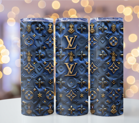 Metallic Blue Gold 20oz Skinny Louis Vuitton Tumbler Wrap Fashion Tumbler Wrap Luxury Tumbler Wrap Glitter Tumbler Wrap