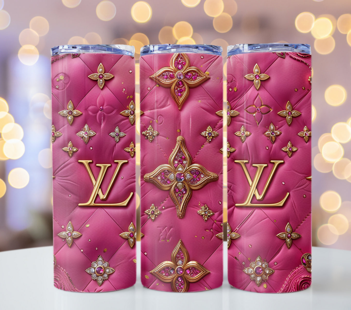 Metallic Dark Pink Gold 20oz Skinny Louis Vuitton Tumbler Wrap Fashion Tumbler Wrap Luxury Tumbler Wrap Glitter Tumbler Wrap