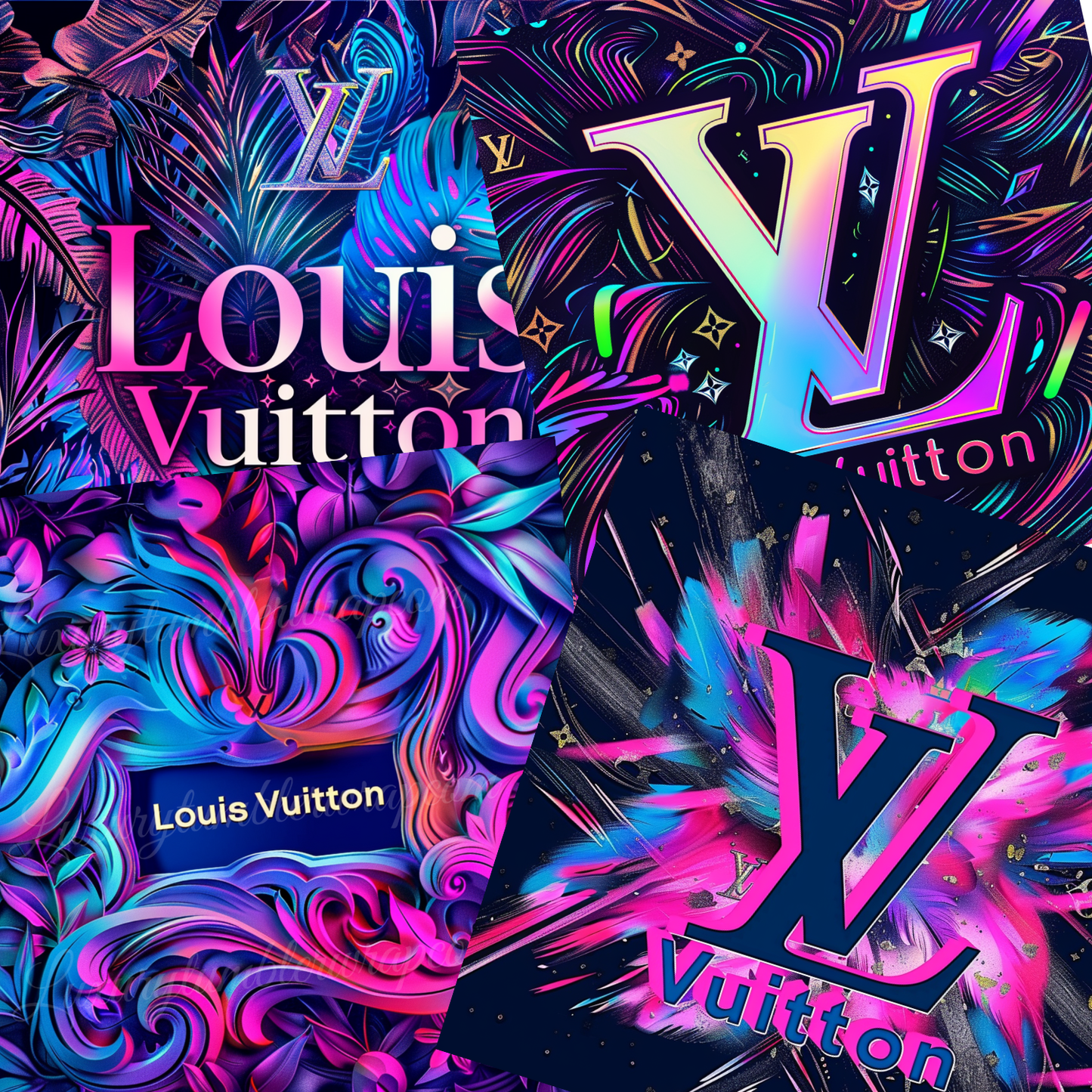 *0001 Luxury Louis Vuitton Seamless Tumbler Wrap Neon PNG Bundle | High-Resolution 300 DPI Templates (Set of 4)