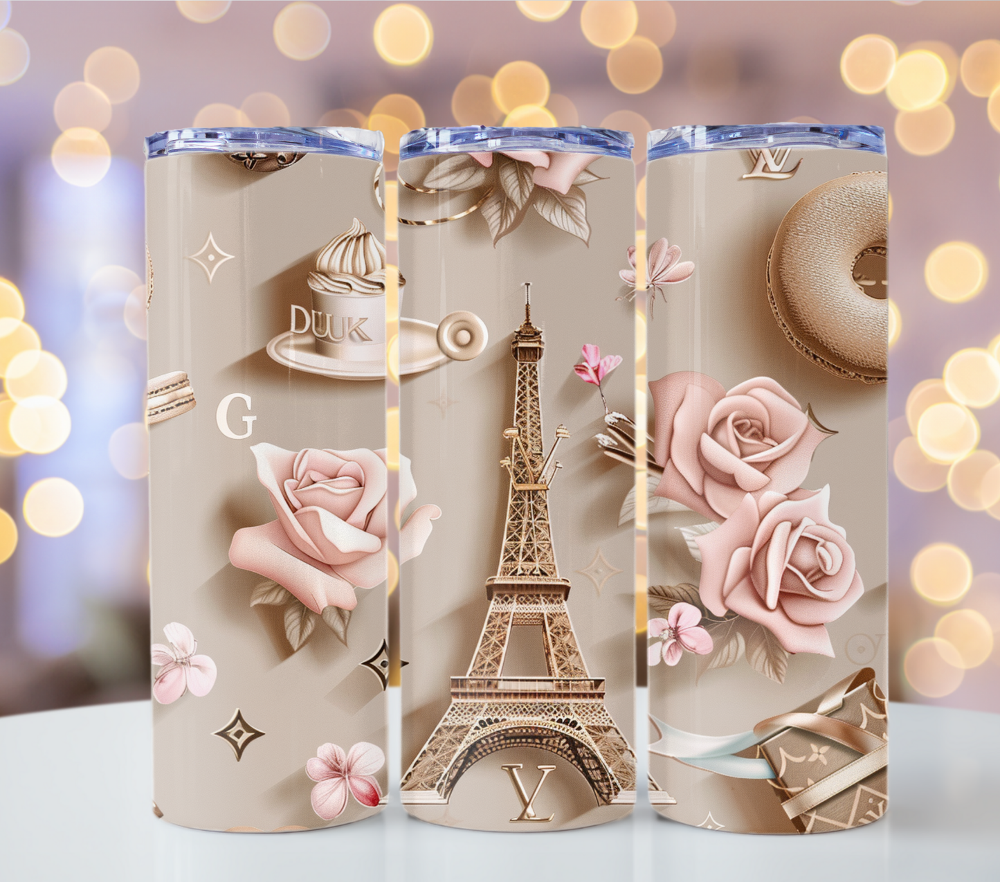 I love Paris Gold 20oz Skinny Louis Vuitton Tumbler Wrap Fashion Tumbler Wrap Luxury Tumbler Wrap Glitter Tumbler Wrap