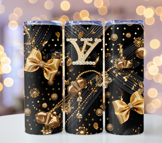 Crystal Black Gold 20oz Skinny Louis Vuitton Tumbler Wrap Fashion Tumbler Wrap Luxury Tumbler Wrap Glitter Tumbler Wrap