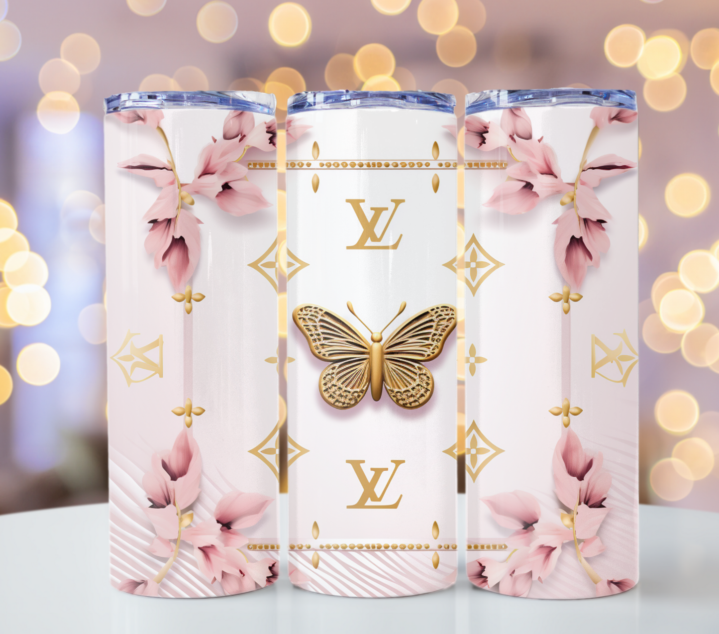 Louis Vuitton Brown Crystal Gold Lv Tumbler Wrap Logo Tumbler Wrap Glitter Seamless Pattern Tumbler Wrap Fashion Tumbler Wrap