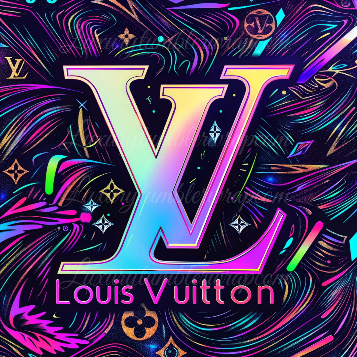 *0001 Luxury Louis Vuitton Seamless Tumbler Wrap Neon PNG Bundle | High-Resolution 300 DPI Templates (Set of 4)