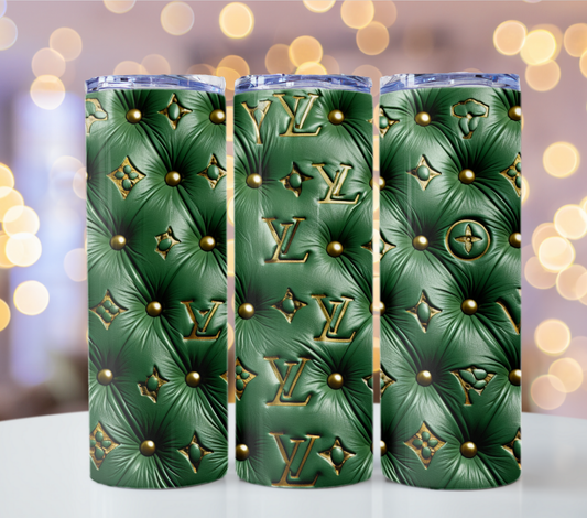 Crystal Green Gold 20oz Skinny Louis Vuitton Tumbler Wrap Fashion Tumbler Wrap Luxury Tumbler Wrap Glitter Tumbler Wrap