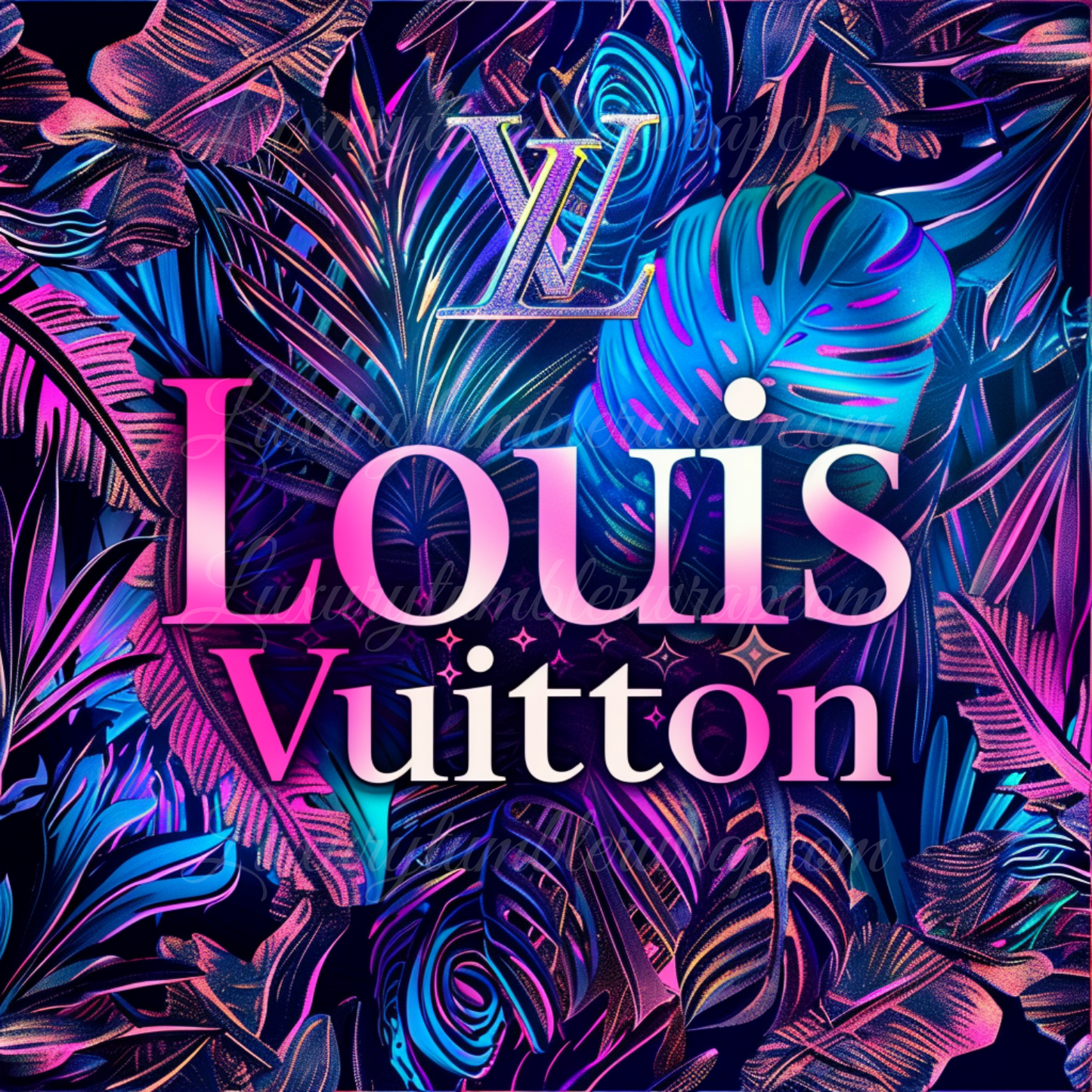 *0001 Luxury Louis Vuitton Seamless Tumbler Wrap Neon PNG Bundle | High-Resolution 300 DPI Templates (Set of 4)