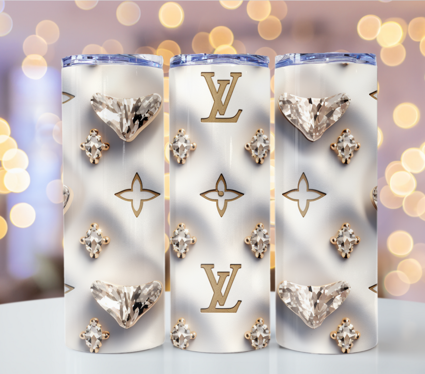 Crystal White Gold 20oz Skinny Louis Vuitton Tumbler Wrap Fashion Tumbler Wrap Luxury Tumbler Wrap Glitter Tumbler Wrap