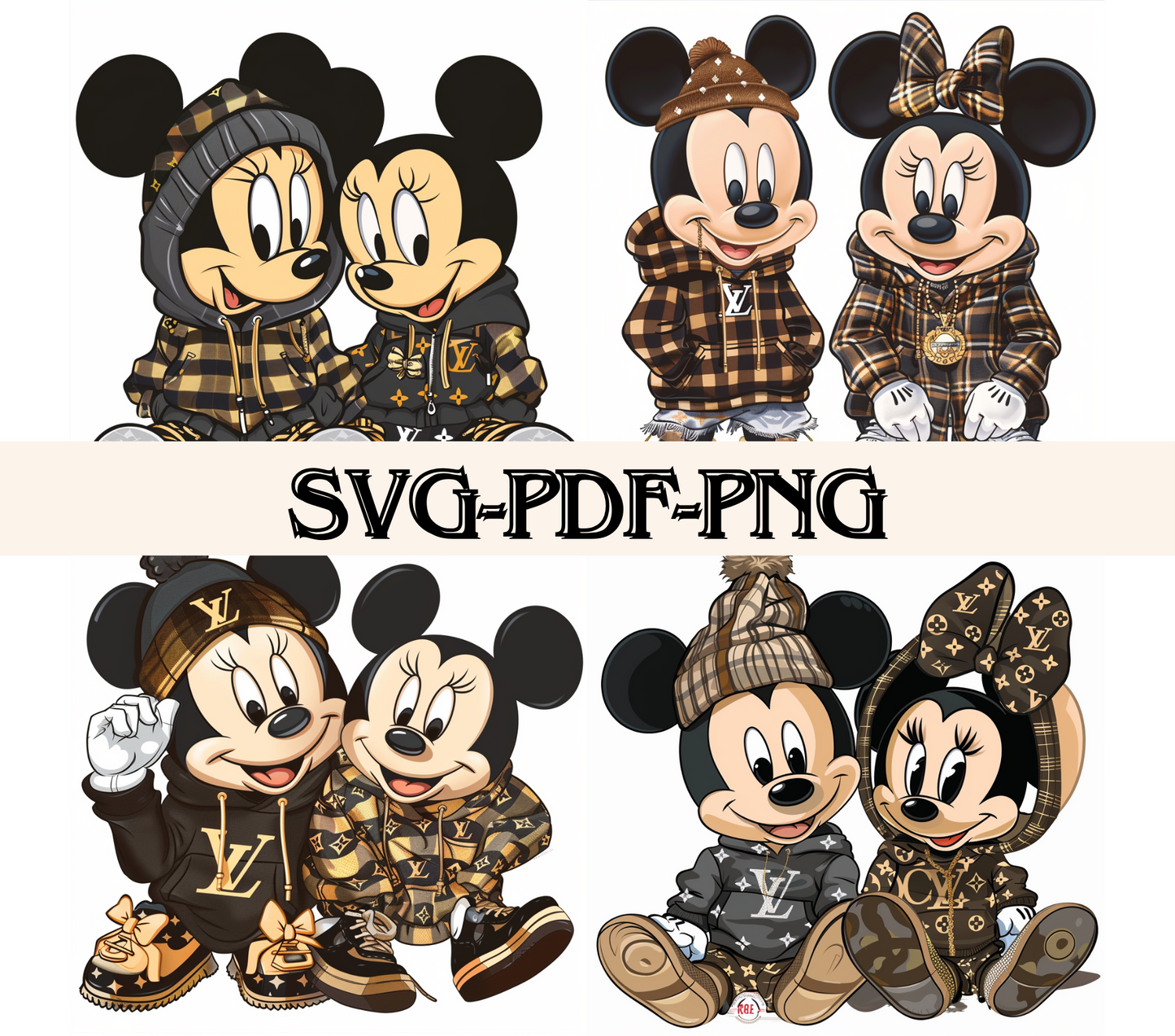 Micky and Minni Bundle Fashion Svg,PNG,PDF Transparant Background