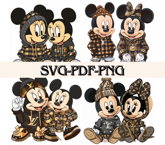 Micky and Minni Bundle Fashion Svg,PNG,PDF Transparant Background