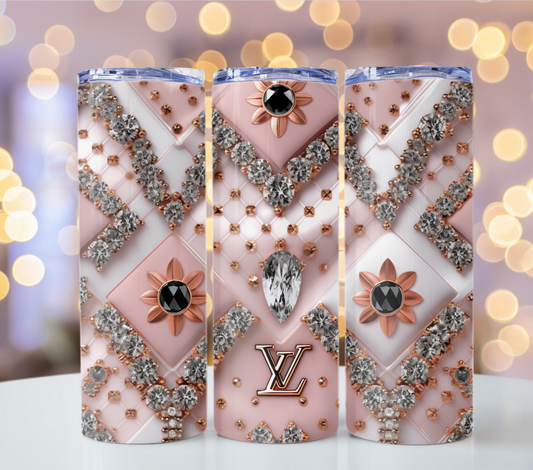 Louis Vuitton Pastel Light Pink Floral Lv Tumbler Wrap Logo Tumbler Wrap Glitter Seamless Pattern Tumbler Wrap Fashion Tumbler Wrap