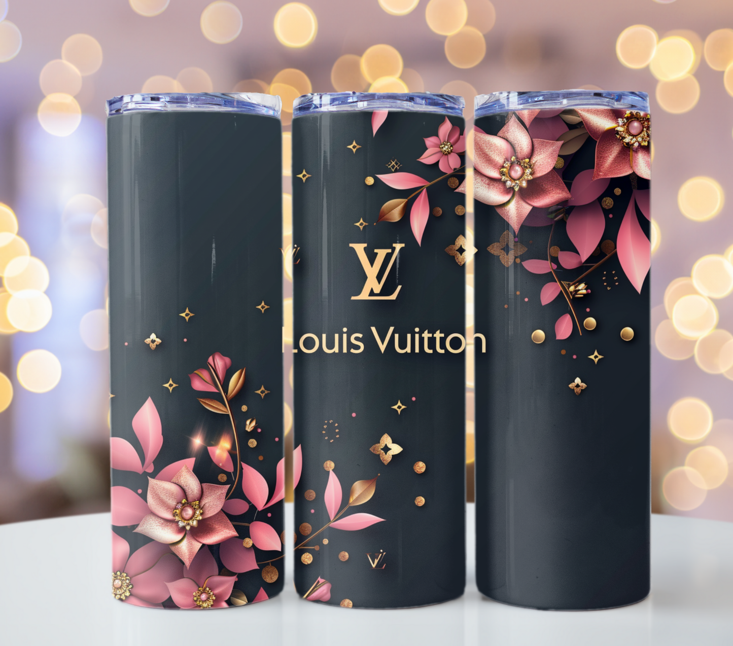 Louis Vuitton Glitter Crystal Gold Lv Tumbler Wrap Logo Tumbler Wrap Glitter Seamless Pattern Tumbler Wrap Fashion Tumbler Wrap