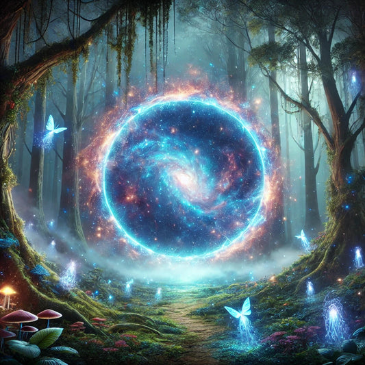 Step into another dimension 🌌✨ A glowing portal in an enchanted forest where galaxies meet magic. #MysticalPortal #OtherworldlyWonder #ViralVisuals #CosmicMagic