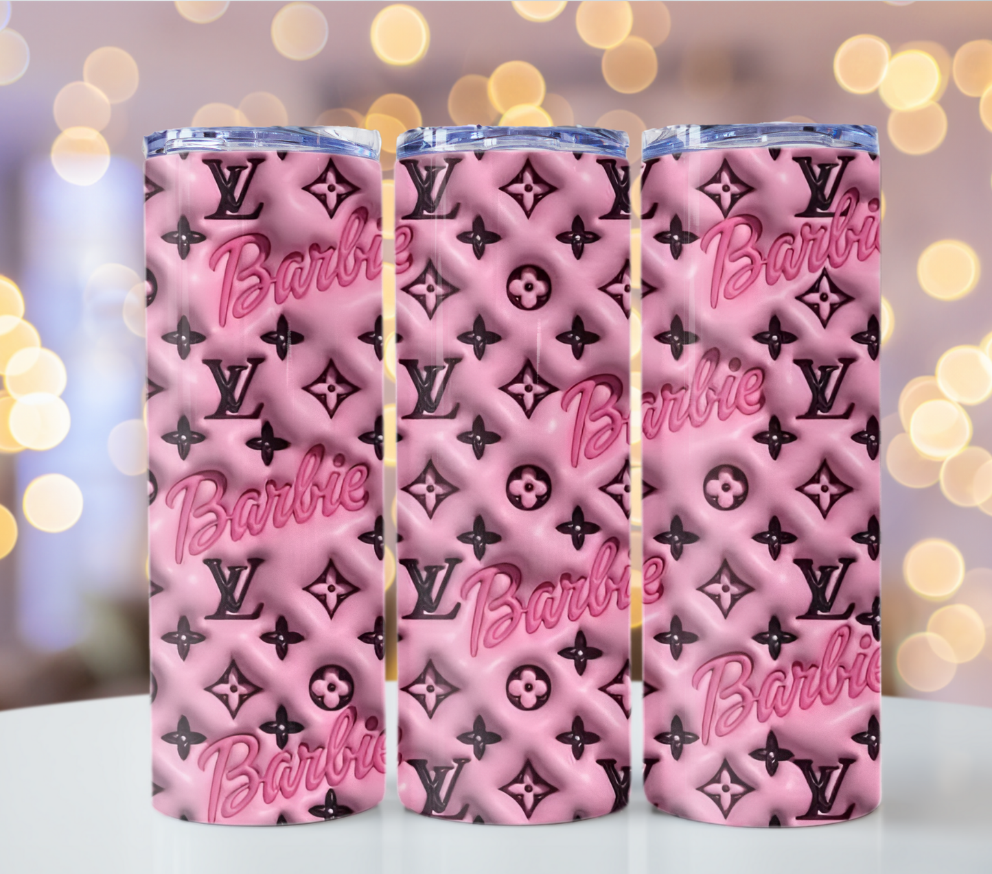 20oz Sublimation Printable Louis Vuitton Barbie Pink 3D Tumbler Wrap Sublimation Designs Puffy Tumbler Wrap Designs