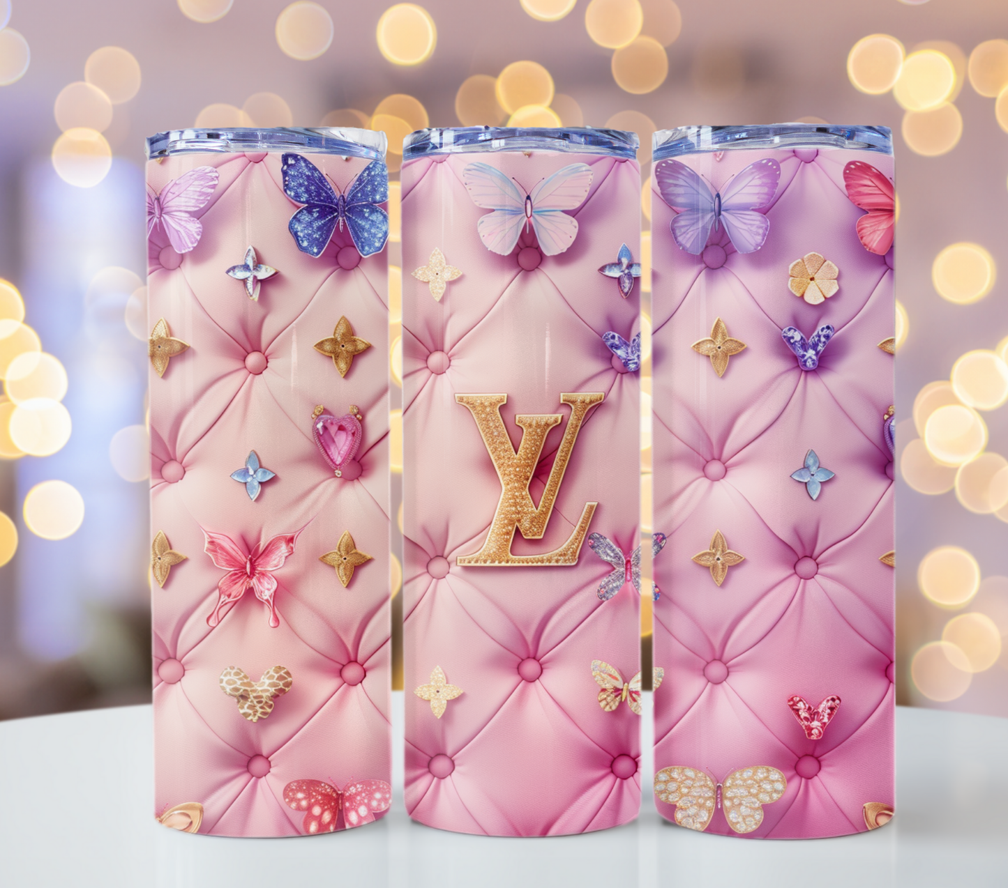 Colorful Butterfly Pink Tumbler Wrap Sublimation Designs Louis Vuitton 20oz Tumbler Wrap Designs for Fashion Tumblers with Pattern Wallpaper