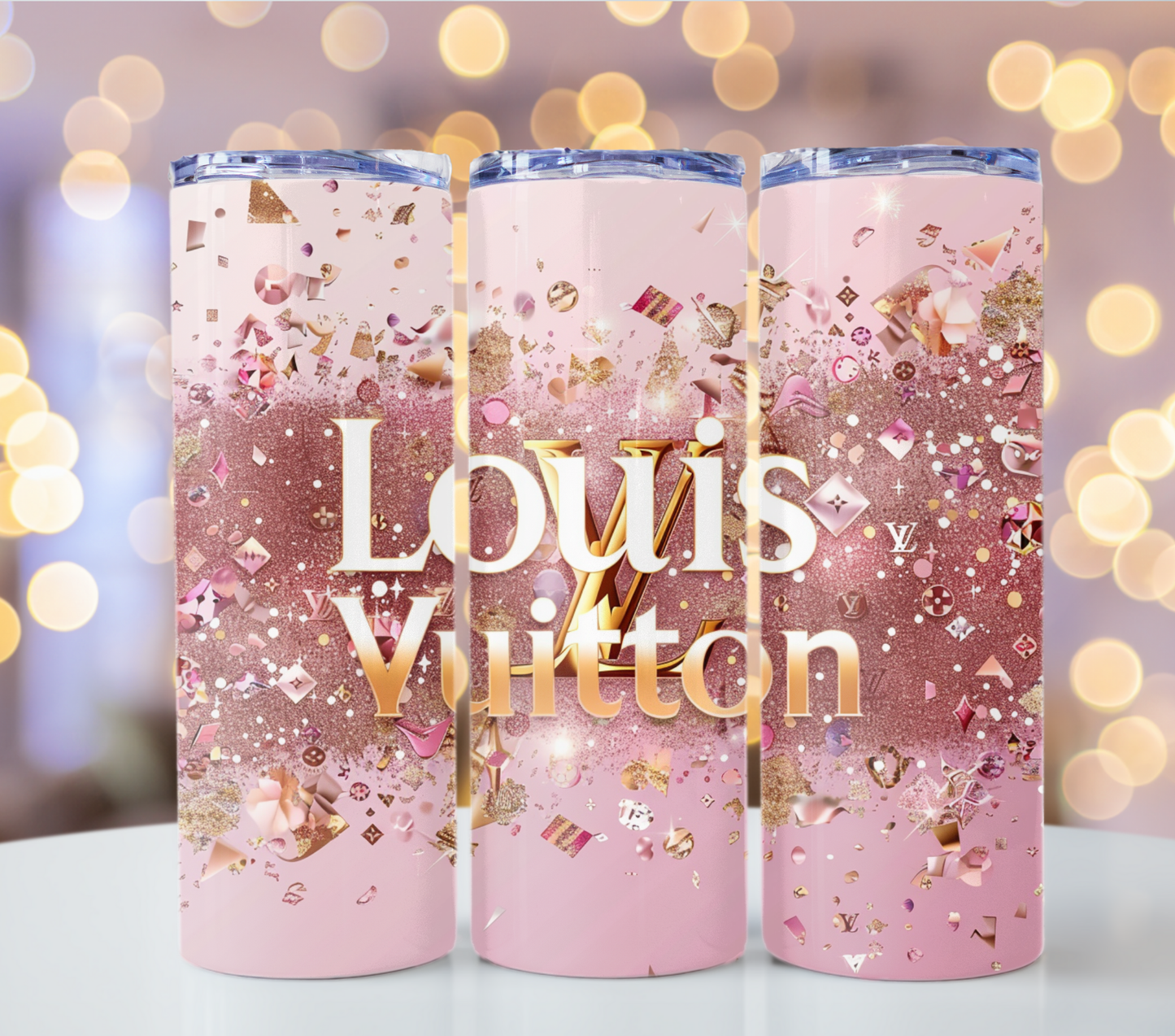 Louis Vuitton Brown Crystal Gold Lv Tumbler Wrap Logo Tumbler Wrap Glitter Seamless Pattern Tumbler Wrap Fashion Tumbler Wrap