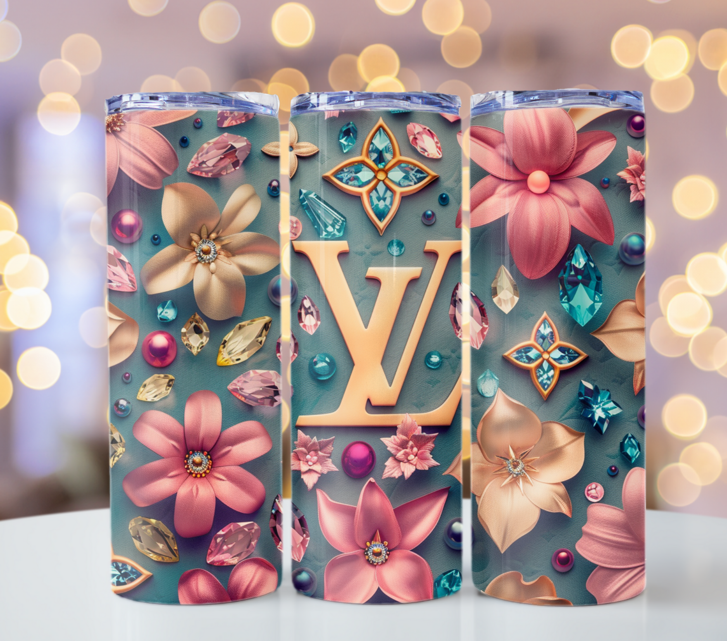 Flower Rainbow Tumbler Wrap Unique and Stylish Louis Vuitton 20oz Tumbler Wrap Designs – Fashion Tumbler PNG