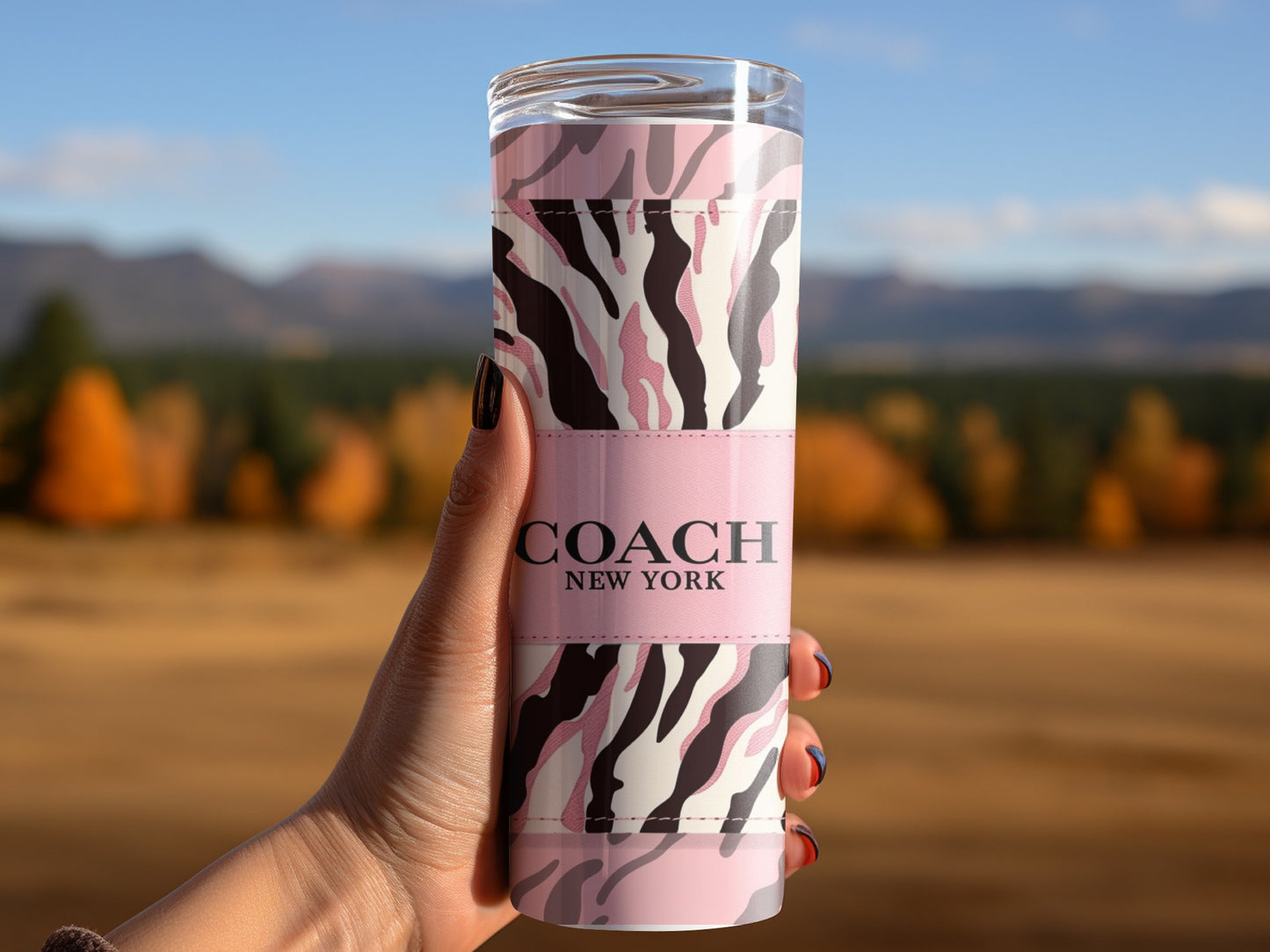 Zebra Black Pink Coach Tumbler Wrap Logo Tumbler Wrap Glitter Seamless Pattern Tumbler Wrap Fashion Tumbler Wrap