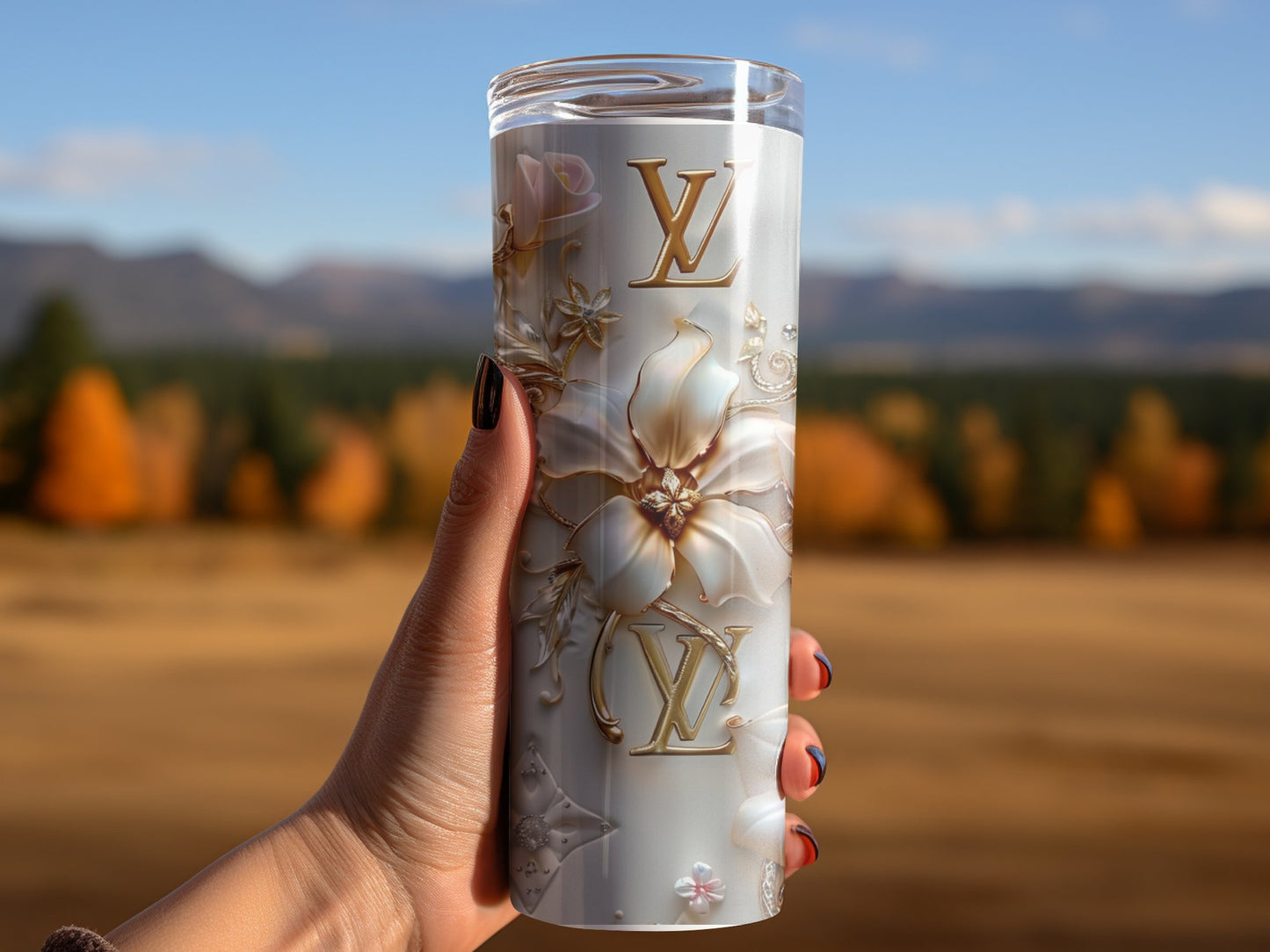 4PNG Bundle Sparkle Flower Gold Logo 20oz Skinny Louis Vuitton Tumbler Wrap Fashion Tumbler Wrap Luxury Tumbler Wrap Glitter Tumbler Wrap