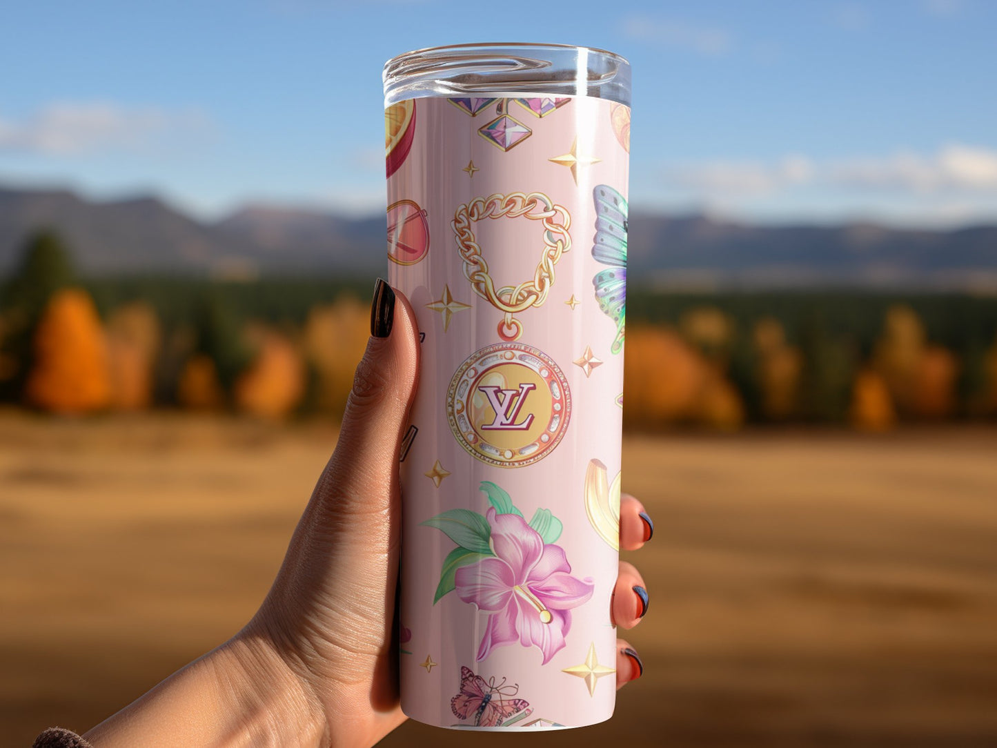 Beige Pink Chain Fruit Fashion Tumbler Wrap Tumbler Wrap Louis Vuitton Tumbler Wrap Lv Seamless Pattern Louis Vuitton Tumbler Wrap Fashion Tumbler Wrap