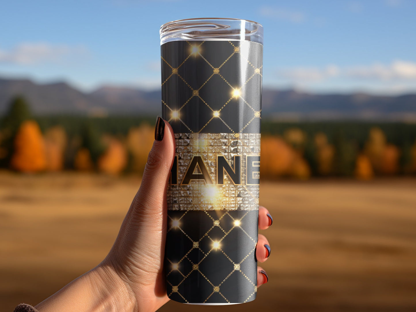 Black Gold Chanel Tumbler Wrap Logo Tumbler Wrap Glitter Seamless Pattern Tumbler Wrap Fashion Tumbler Wrap