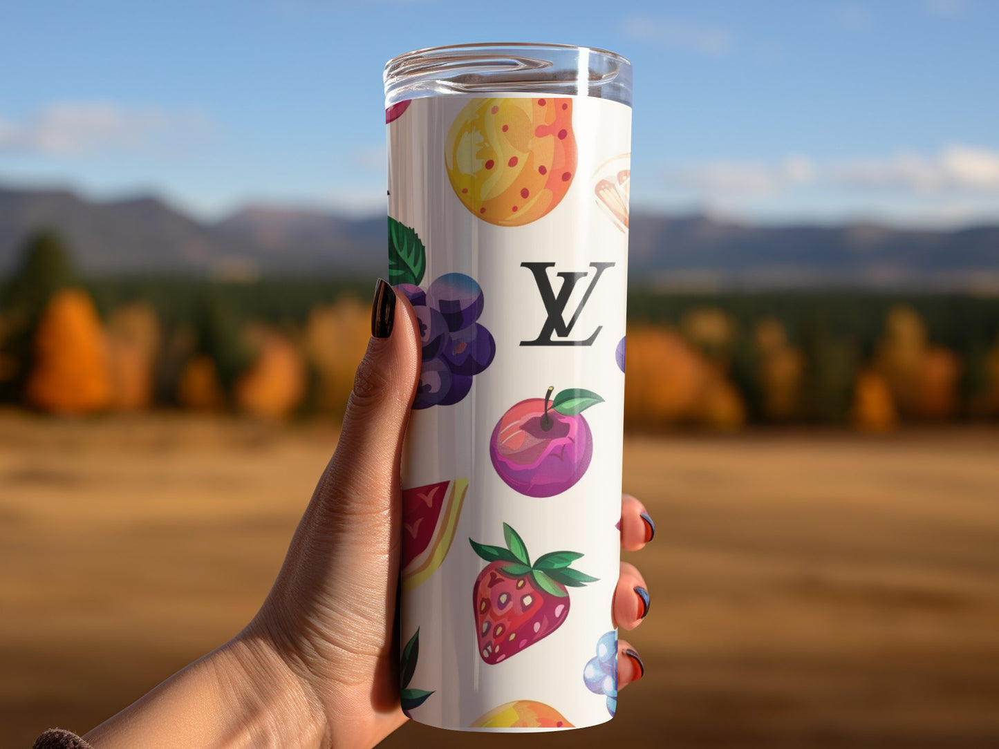 Vintage Whamsical Shabby Chic Rainbow Fruit 20oz Skinny Louis Vuitton Tumbler Wrap Fashion Tumbler Wrap Luxury Tumbler Wrap Glitter Tumbler Wrap