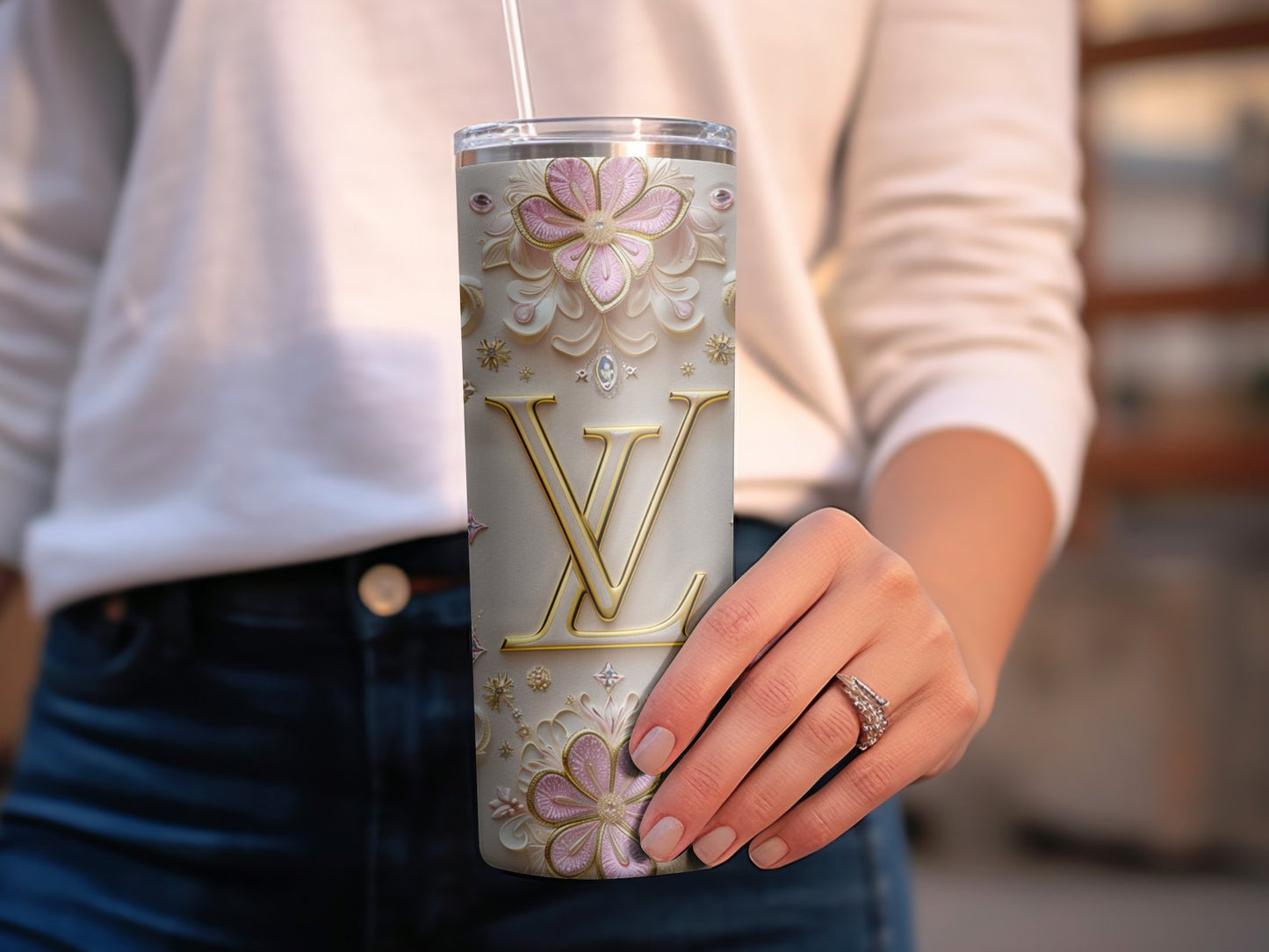 Louis Vuitton Pastel Pink Gold Lv Tumbler Wrap Logo Tumbler Wrap Glitter Seamless Pattern Tumbler Wrap Fashion Tumbler Wrap