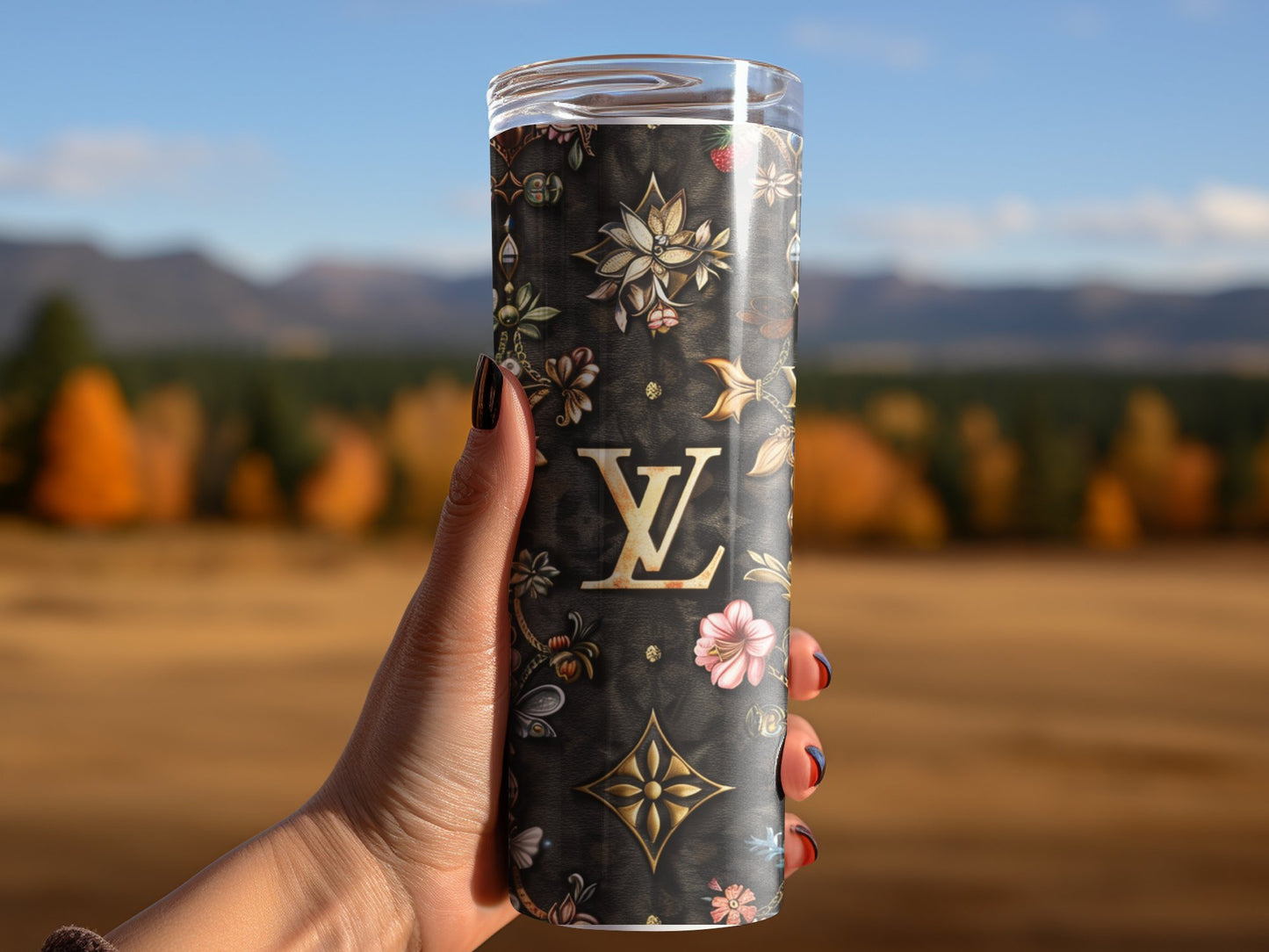 Gold Black Flower Tumbler Wrap Louis Vuitton Tumbler Wrap Lv Seamless Pattern Louis Vuitton Tumbler Wrap Fashion Tumbler Wrap