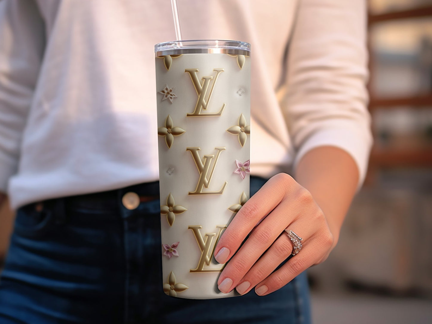 Beige Gold Logo 20oz Skinny Lv PNG Louis Vuitton Tumbler Wrap Fashion Tumbler Wrap Luxury Tumbler Wrap Glitter Tumbler Wrap