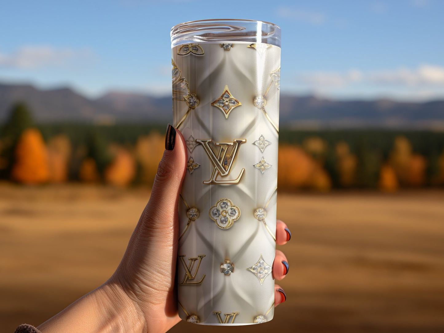 Gold Beige White Tumbler Wrap Louis Vuitton Tumbler Wrap Lv Seamless Pattern Louis Vuitton Tumbler Wrap Fashion Tumbler Wrap