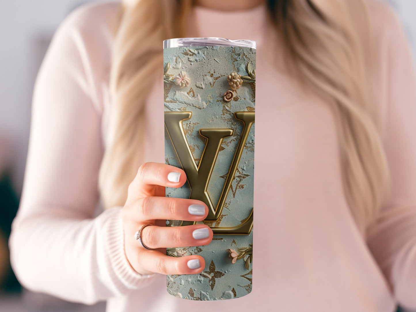 Green Flower Beige Gold Louis Vuitton Tumbler Wrap Lv Seamless Pattern Louis Vuitton Tumbler Wrap Fashion Tumbler Wrap