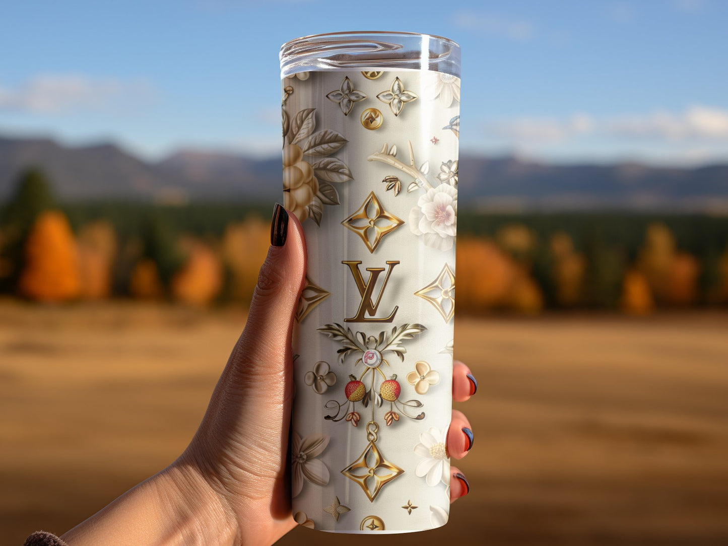 Gold Beige Fruit Tumbler Wrap Louis Vuitton Tumbler Wrap Lv Seamless Pattern Louis Vuitton Tumbler Wrap Fashion Tumbler Wrap