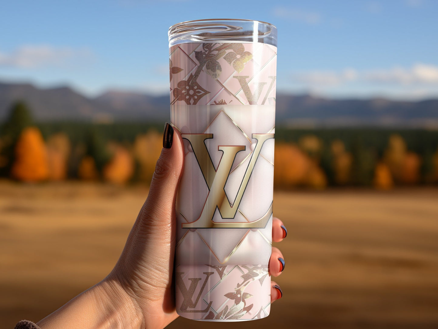 Floral Flower PinkTumbler Wrap Louis Vuitton Tumbler Wrap Glitter Seamless Pattern Chanel Tumbler Wrap Fashion Tumbler Wrap