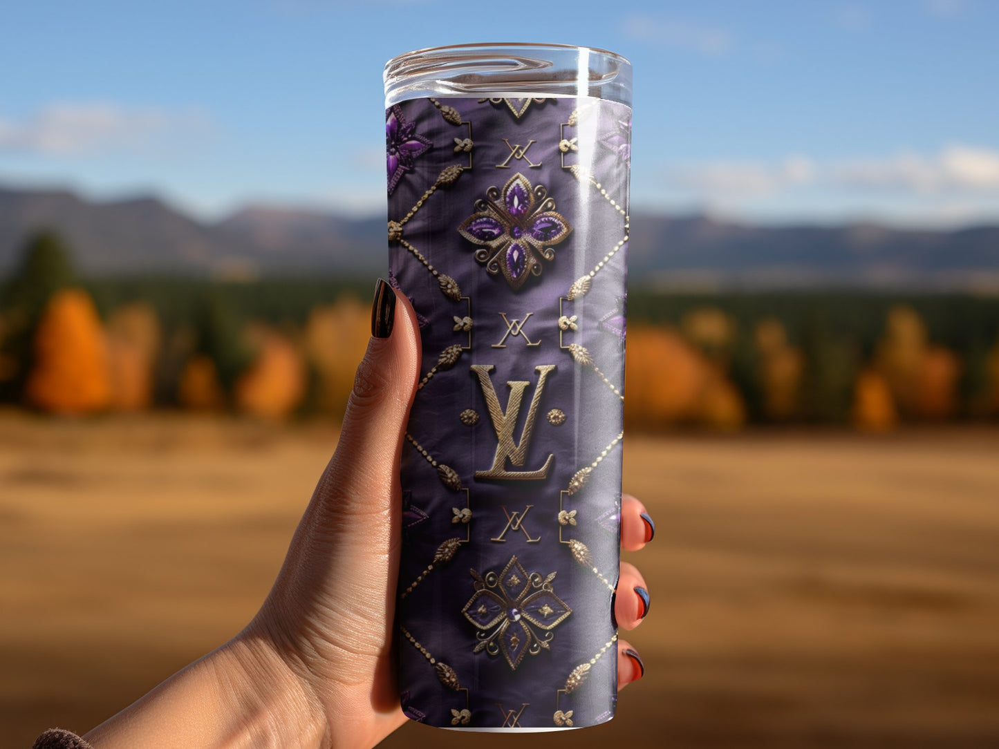 Metallic Dark Purple Louis Vuitton Logo  Gold Tumbler Wraps 20 oz, Fashion Luxury Logo Tumbler Wrap Png Bundle, Tumbler Design,Digital Download PNG,Logo Brand Tumbler , 20oz Skinny , Tumbler Wrap Bundle Designs