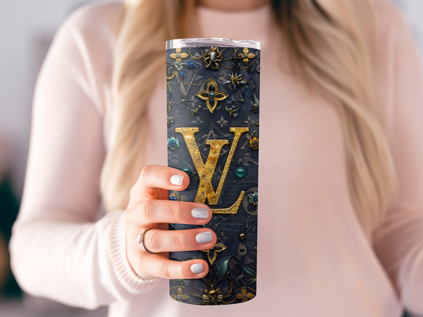 Floral Dark Blue Louis Vuitton Tumbler Wrap Lv Seamless Pattern Louis Vuitton Tumbler Wrap Fashion Tumbler Wrap