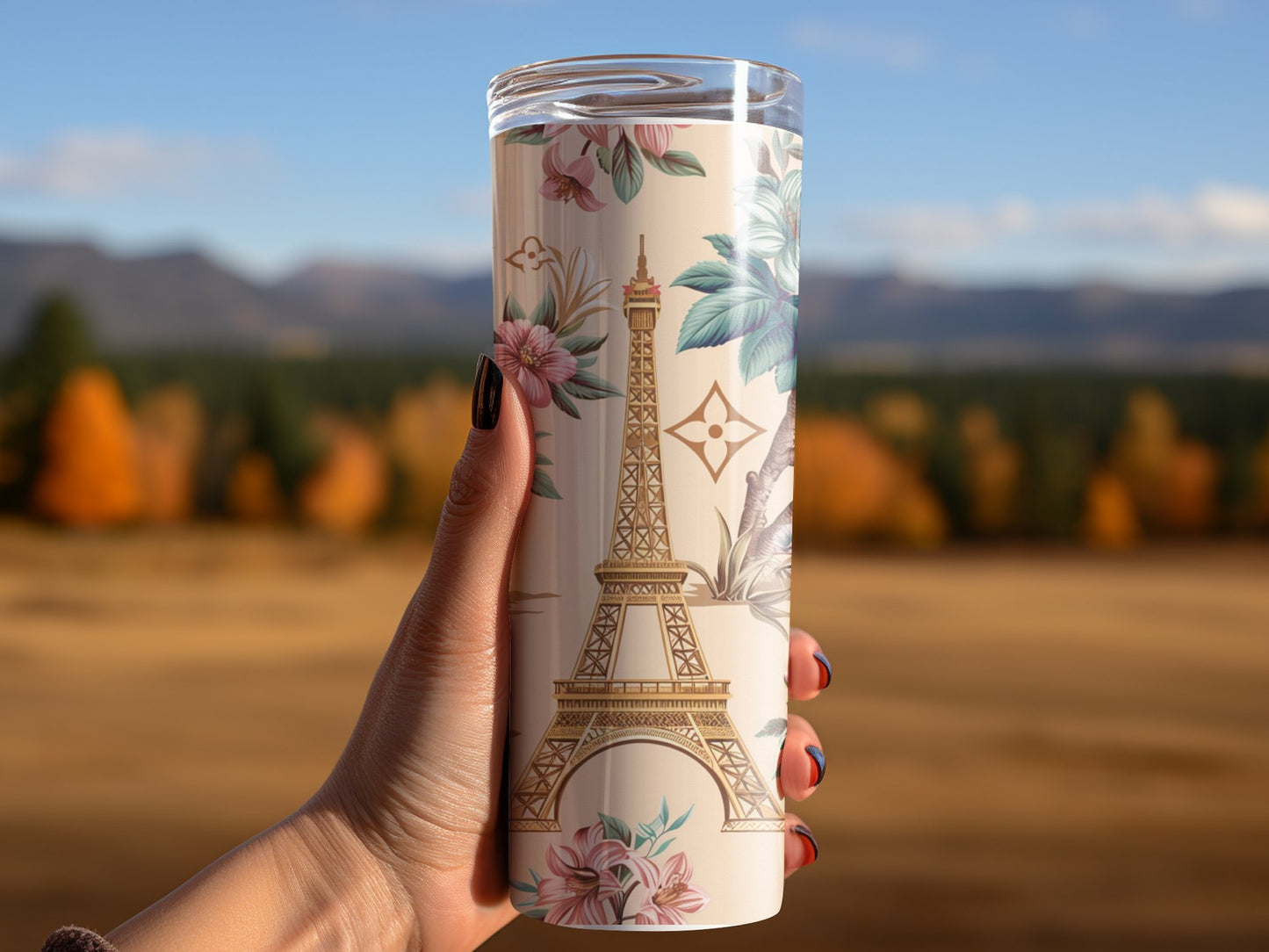 Vintage Whamsical Shabby Chic I love Paris 20oz Skinny Louis Vuitton Tumbler Wrap Fashion Tumbler Wrap Luxury Tumbler Wrap Glitter Tumbler Wrap