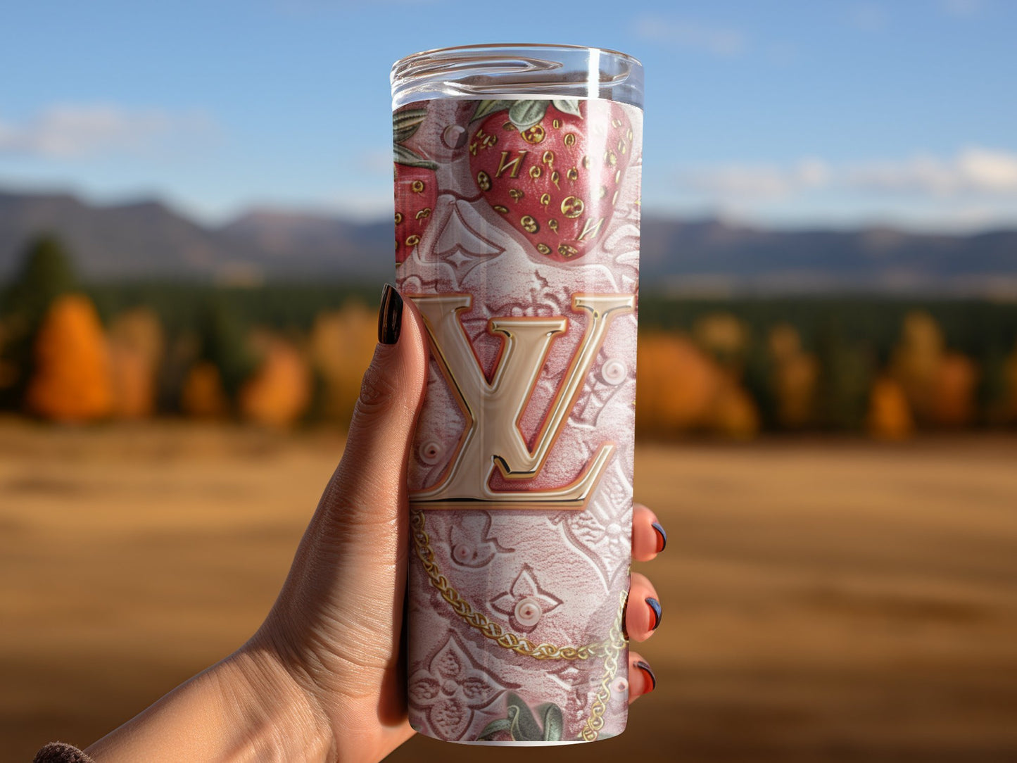 Gold Pink Strawberry Tumbler Wrap Louis Vuitton Tumbler Wrap Lv Seamless Pattern Louis Vuitton Tumbler Wrap Fashion Tumbler Wrap