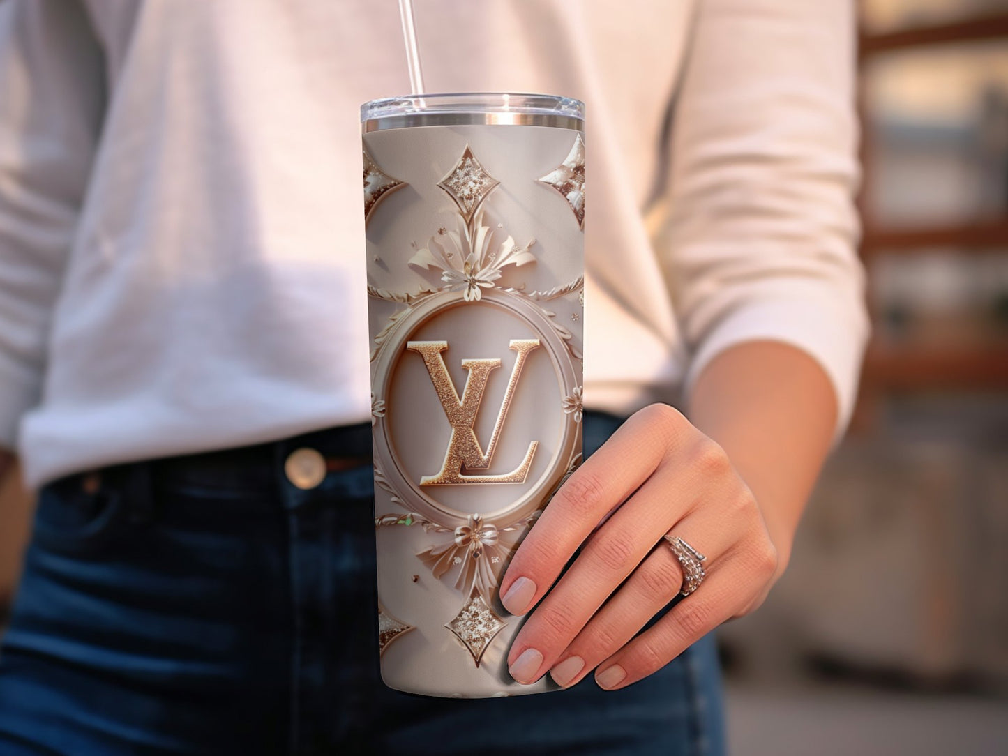 Lv Beige Pink Gold Louis Vuitton Tumbler Wrap Logo Tumbler Wrap Glitter Seamless Pattern Tumbler Wrap Fashion Tumbler Wrap