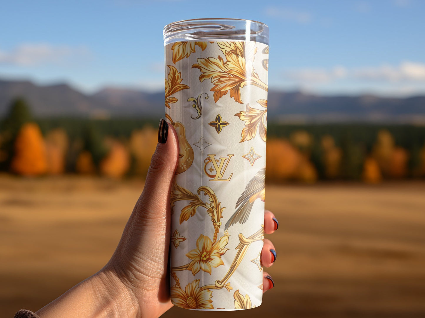 Gold Beige Fruit Tumbler Wrap Louis Vuitton Tumbler Wrap Lv Seamless Pattern Louis Vuitton Tumbler Wrap Fashion Tumbler Wrap