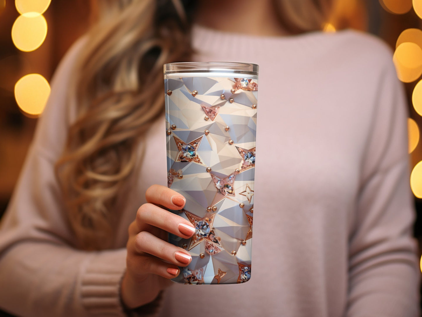 Elegant Floral Tumbler, Rose Gold Embossed Design, Insulated Travel Mug, Unique Coffee Cup, Gift Idea, Stylish Drinkware Accessory