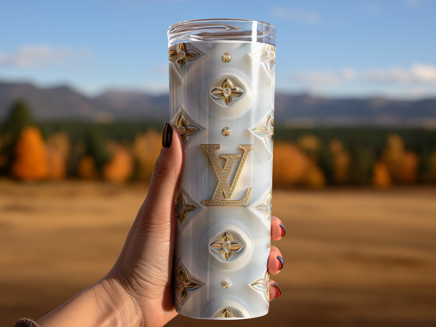 20oz Skinny White Louis Vuitton Lv Png Tumbler Wrap Fashion Tumbler Wrap Luxury Tumbler Wrap Glitter Tumbler Wrap