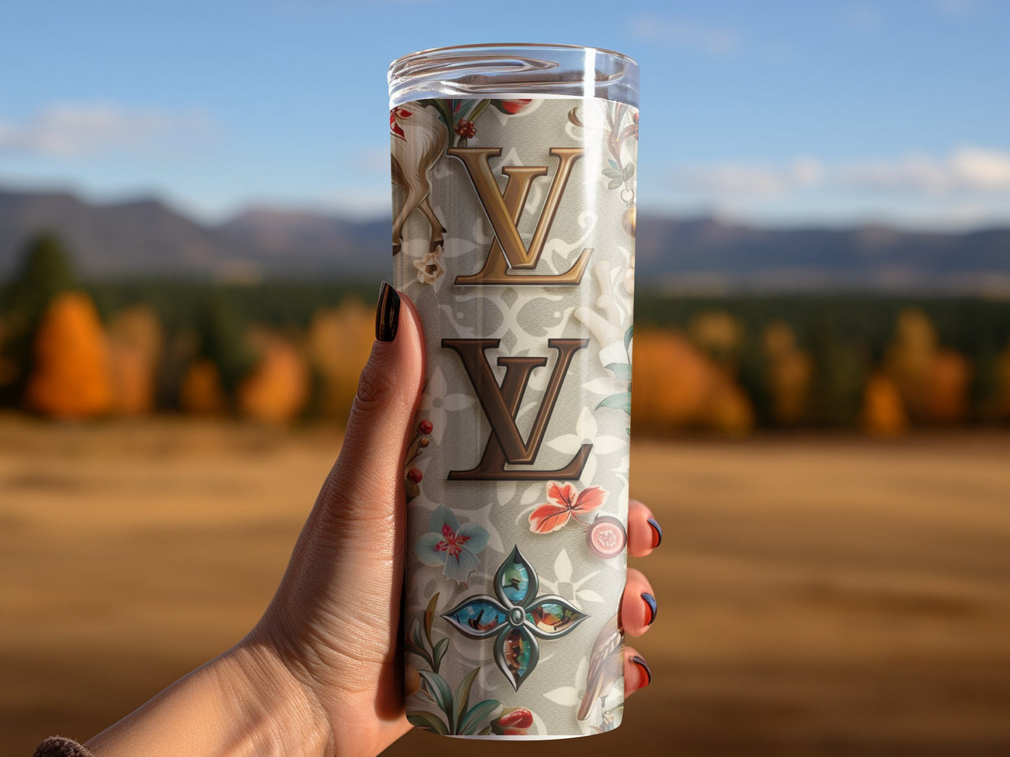 Beige Rainbow Fruit Tumbler Wrap Louis Vuitton Tumbler Wrap Lv Seamless Pattern Louis Vuitton Tumbler Wrap Fashion Tumbler Wrap