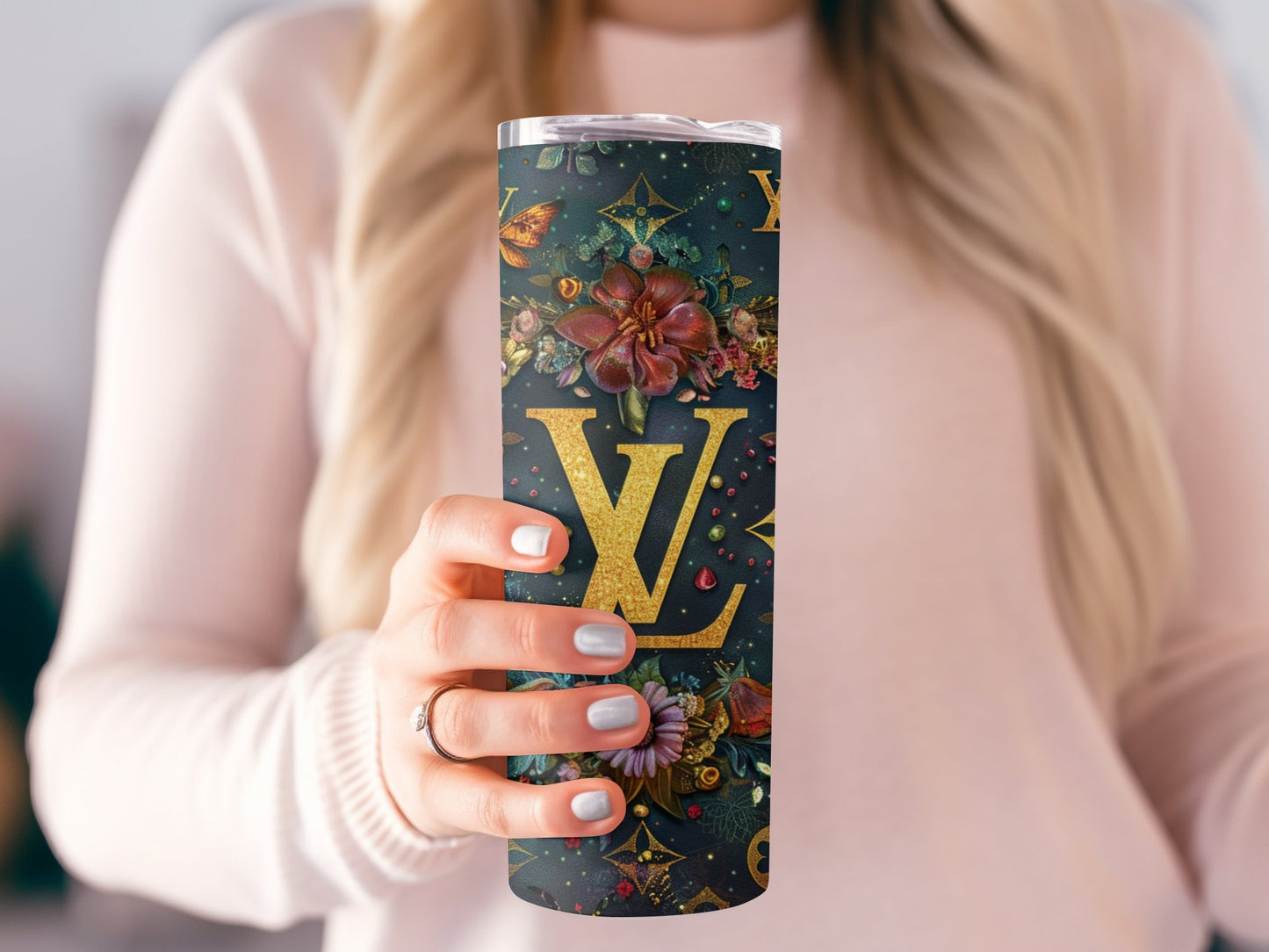 Floral Flower Black Gold Louis Vuitton Tumbler Wrap Lv Seamless Pattern Louis Vuitton Tumbler Wrap Fashion Tumbler Wrap