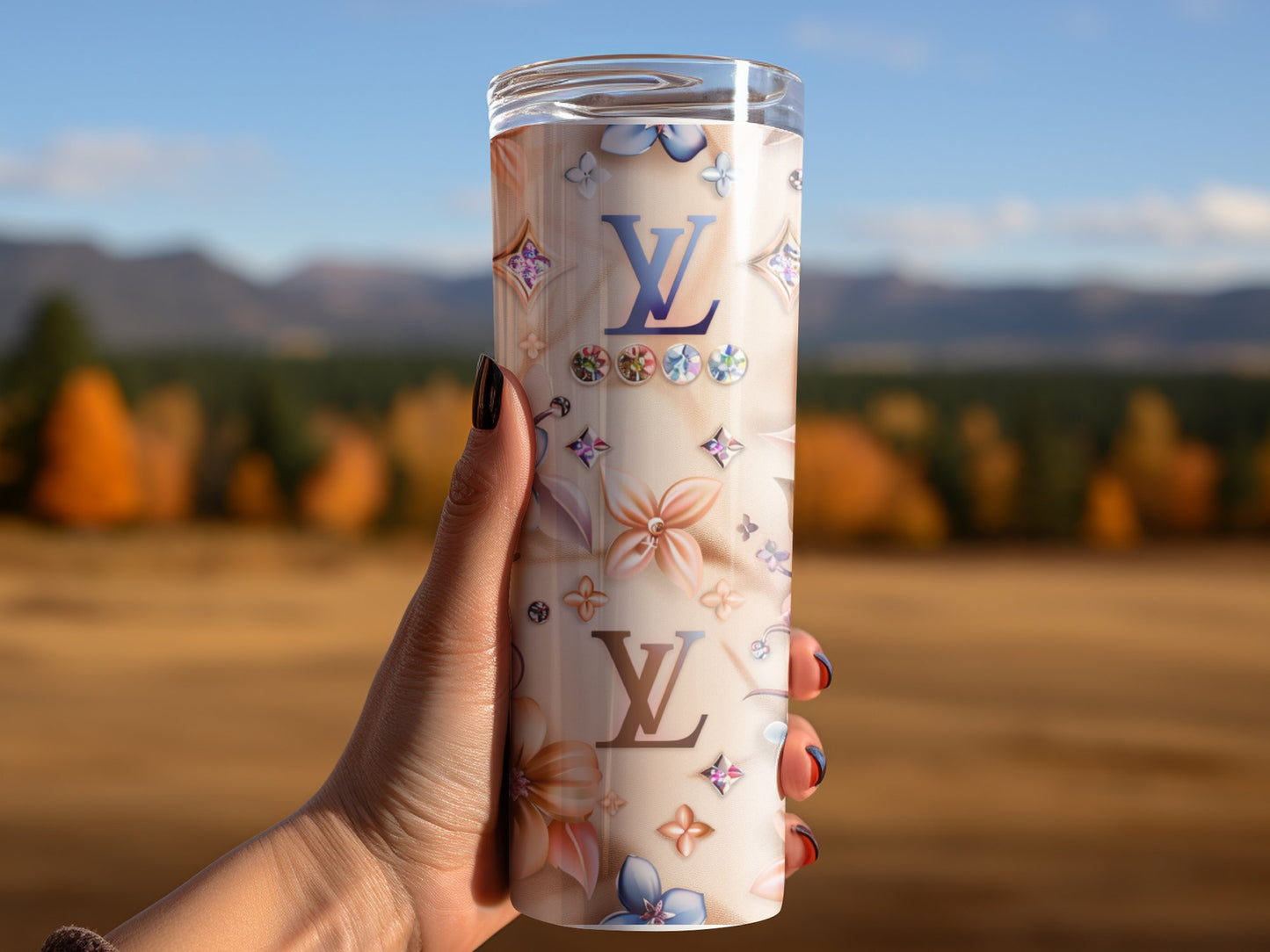 Beige Pink Gold Logo 20oz Skinny Louis Vuitton Tumbler Wrap Fashion Tumbler Wrap Luxury Tumbler Wrap Glitter Tumbler Wrap Fashion Tumbler Wrap