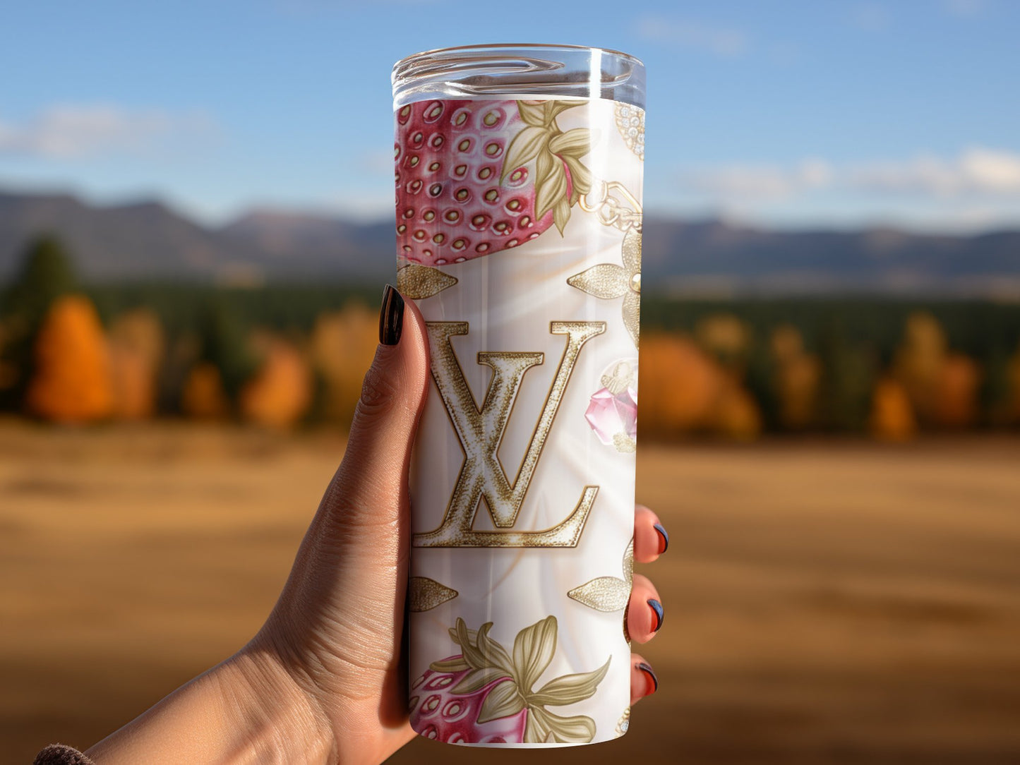 Gold Strawberry Fruit Tumbler Wrap Louis Vuitton Tumbler Wrap Lv Seamless Pattern Louis Vuitton Tumbler Wrap Fashion Tumbler Wrap